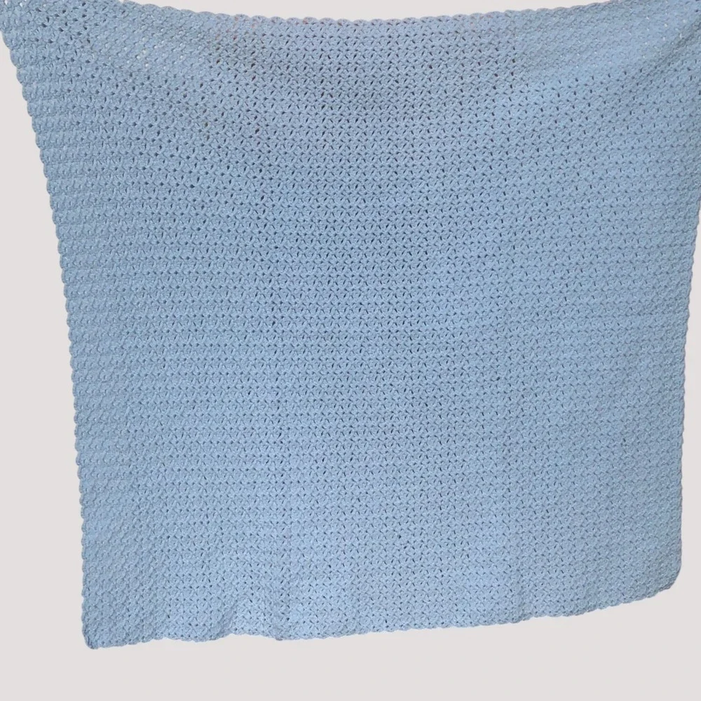 Baby Crib Blanket Afghan Handmade Crochet Knit Pastel Blue 30